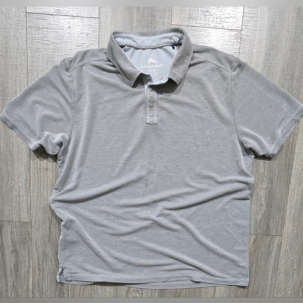 Tommy Bahama Men’s XL Gray Polo Shirt Short Sleeve Casual Golf.